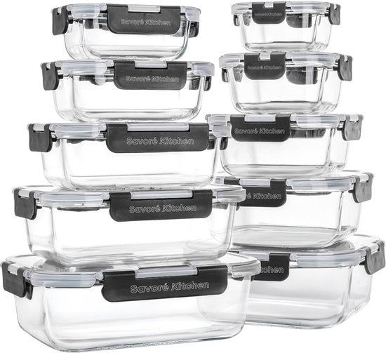 Savoré Kitchen Vershoudbakjes Set - Meal Prep Bakjes - Diepvriesbakjes Glas - Luchtdicht - 10 Stuks