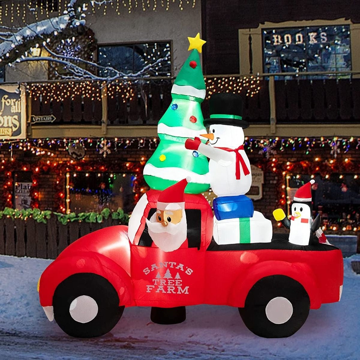Coast Lange Opblaasbare Kerstwagen Met Kerstman Kerstversiering Kleurrijk - 220cm