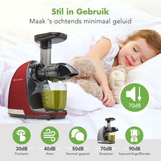 KitchenBrothers Slowjuicer - Sapcentrifuge - Groenten en Fruitpers - 700ml - Met Pulpreservoir - Juicer - Moederdag Cadeau - Rood