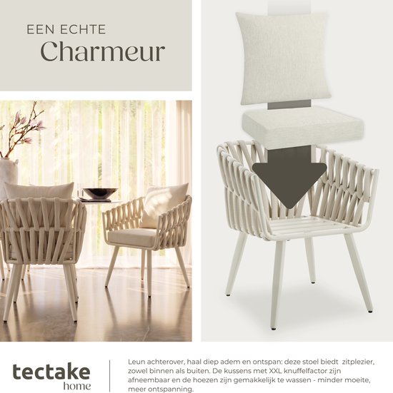 tectake® Tuinstoel Lugano - Loungestoel met Aluminium Frame - Buitenstoel in Rope-Design - Buiten Fauteuil met Dikke Kussens - Voor Tuin of Balkon - Terrasstoel - UV- en Weerbestendig - Antraciet