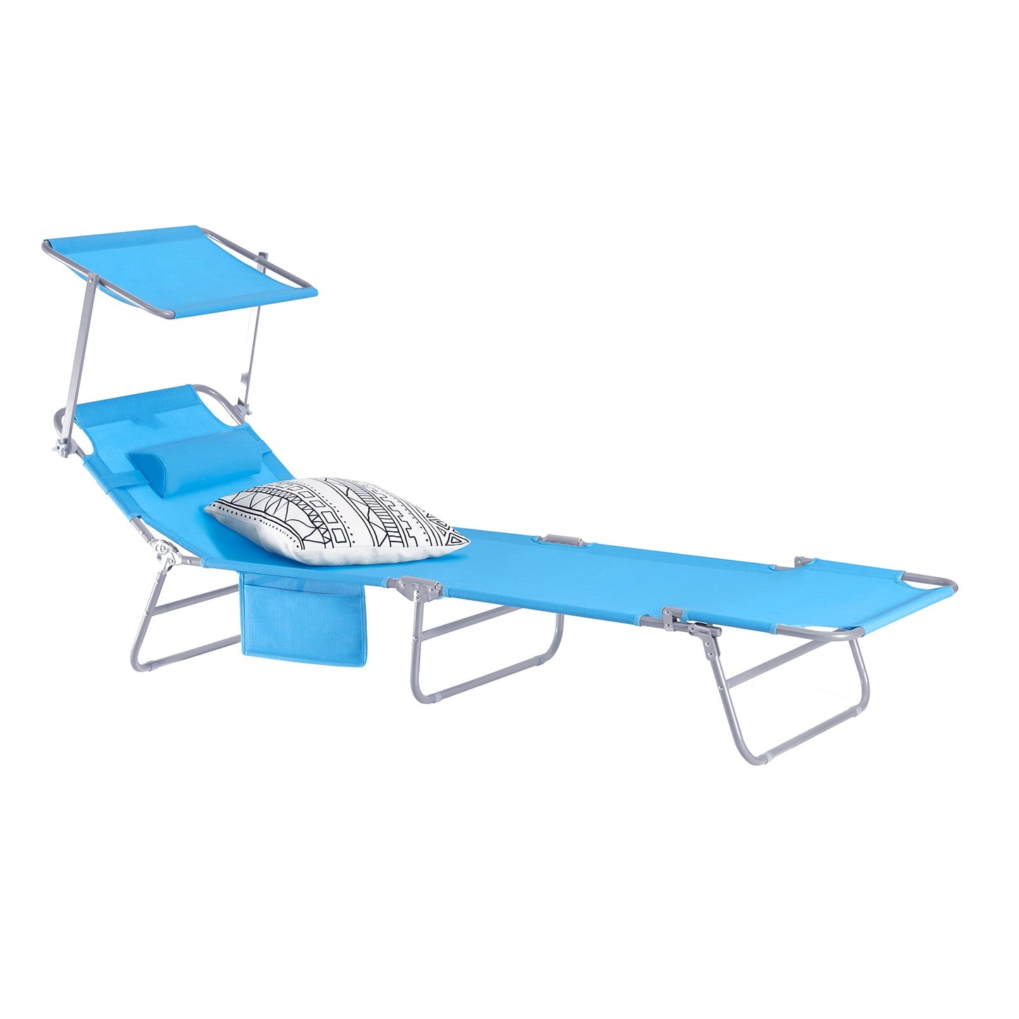 SoBuy Ligbed OGS48-B - Afneembaar Kussen - Verstelbaar Zonnedak - 189 x 28 x 62 cm - Blauw