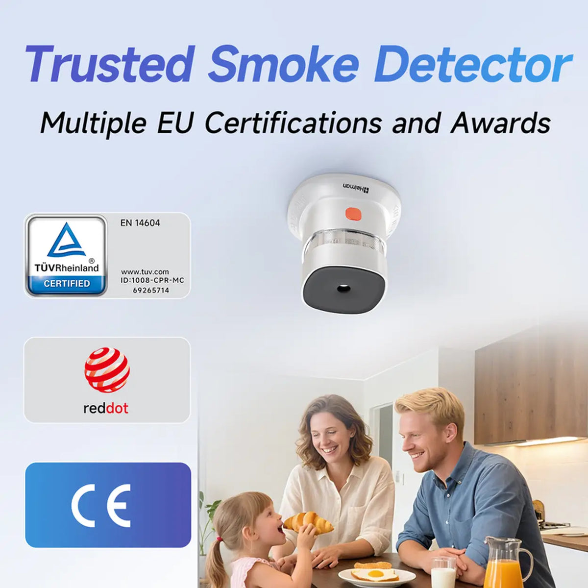 Heiman Mini Rookmelder Set van 3 - 10 Jaar Batterijduur - 85 dB Alarm