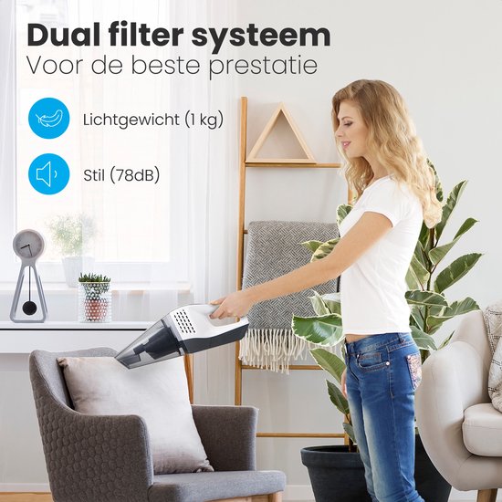 Auronic Kruimeldief - Handstofzuiger - Auto Stofzuiger - Kruimelzuiger - Snoerloos - Nat en Droog - HEPA Filter - Mini Stofzuiger - Donkergrijs - Met Opzetstukken