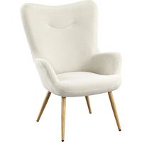 Yaheetech Loungestoel Corduroy Fauteuil met Hoge Rugleuning 68 × 70 × 97,5 cm Beige