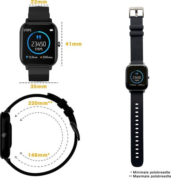 Zoluko Smartwatch voor Mannen & Vrouwen - Sporthorloge met Fitness Tracker – Stappenteller Horloge – Fitness Watch - Smartwatch Android – Smartwatch iOS – Zwart