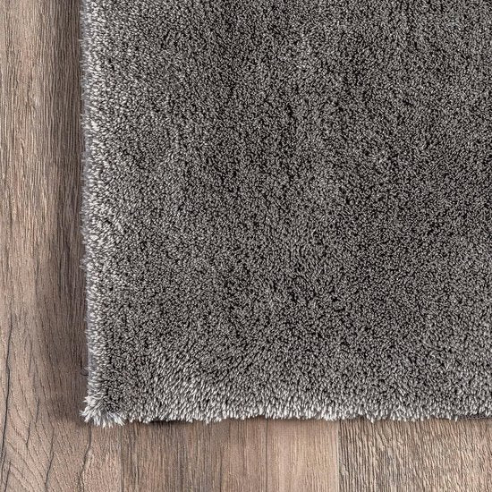 Flycarpets Solid Hoogpolig & Wasbaar Effen Vloerkleed - Grijs - Woonkamer Tapijt - 160x230 cm