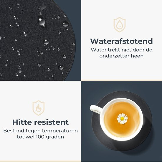 Castagnola Kunstlederen Onderzetters – Onderzetters voor Glazen – Design Onderzetters met Houder – Leren Onderzettersset – Leder – Set van 6 – Zwart