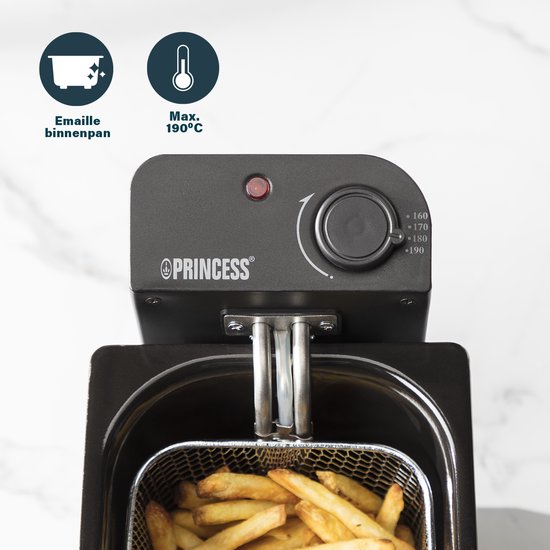 Princess Friteuse - 3 liter - Koude zone - Frituurpan - 2000W - Regelbare thermostaat - Zwart - 182727