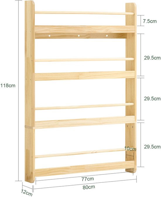 SoBuy KMB08-N Boekenkast voor kinderen, 4 niveaus, meubels, opslag, speelgoed, boekenkast, opbergkast, plank, slaapkamer, natuur, 80 x 12 x 118 cm