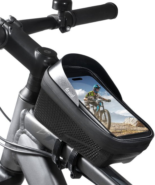 Telefoonhouder Fiets - Waterdicht en Touchscreen Compatibel - GSM Houder Fiets - tot 6,4" Telefoons - met Opbergvak - Zwart - van Saaf
