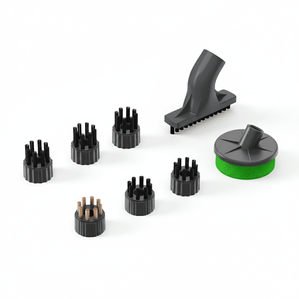 Techweise Extra Set van 8 Vervangborstels voor TS1 Stoomreiniger – Nylon, Staal en Schuurspons – 8-delige Set