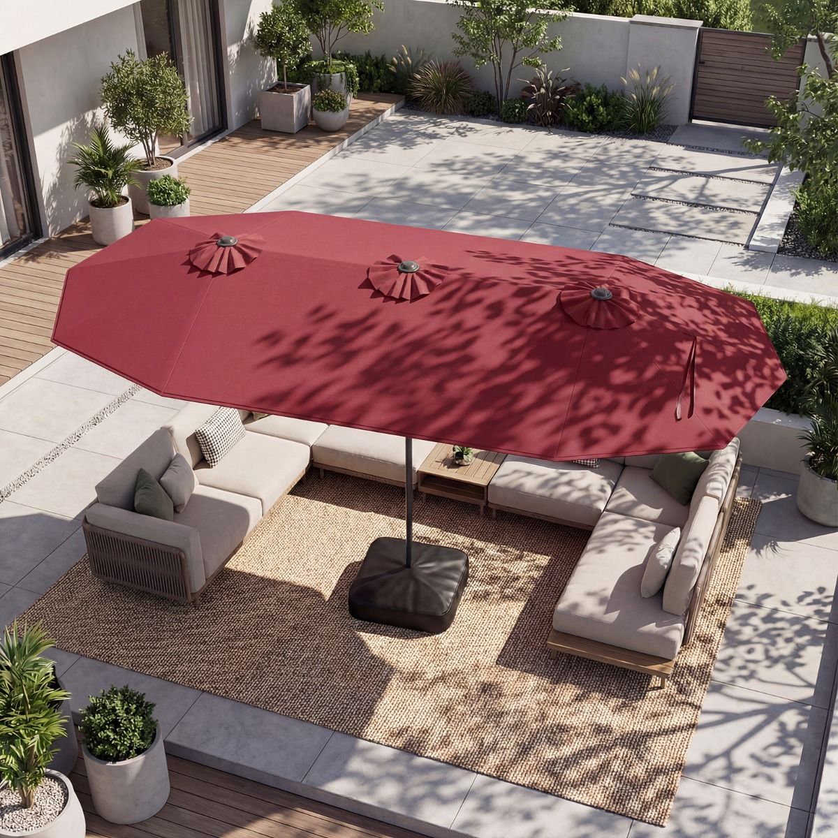 Coast Dubbele Terrasparasol - extra groot doek - verzwaarde voet - Wijnrood 400 x 212 cm