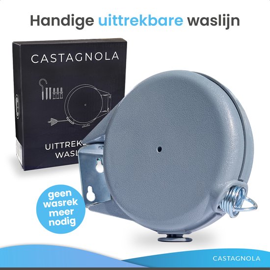 Castagnola Roldrooglijn - Waslijn Uittrekbaar - Waslijndraad - Drooglijn 12 Meter - Draagkracht tot 13 Kg