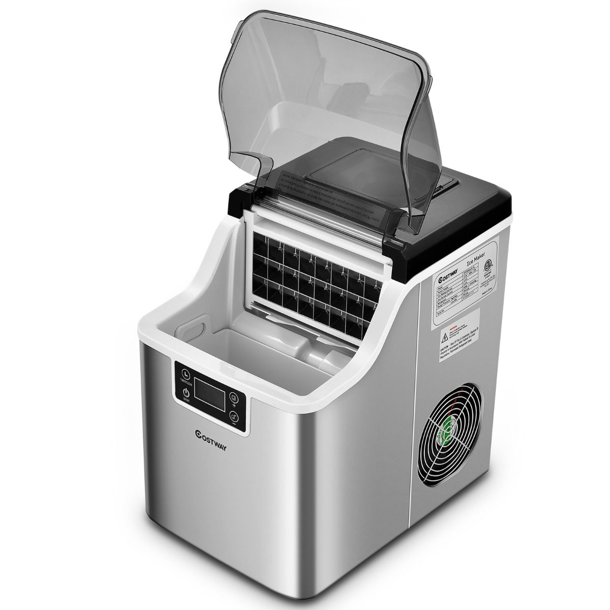 Coast Aanrecht Ijsmaker – 26x36x38 cm – Zilver – Elektrische Ijsmachine met Zelfreiniging, 18KG/24u, 24 Vierkante IJsblokjes per 15 min