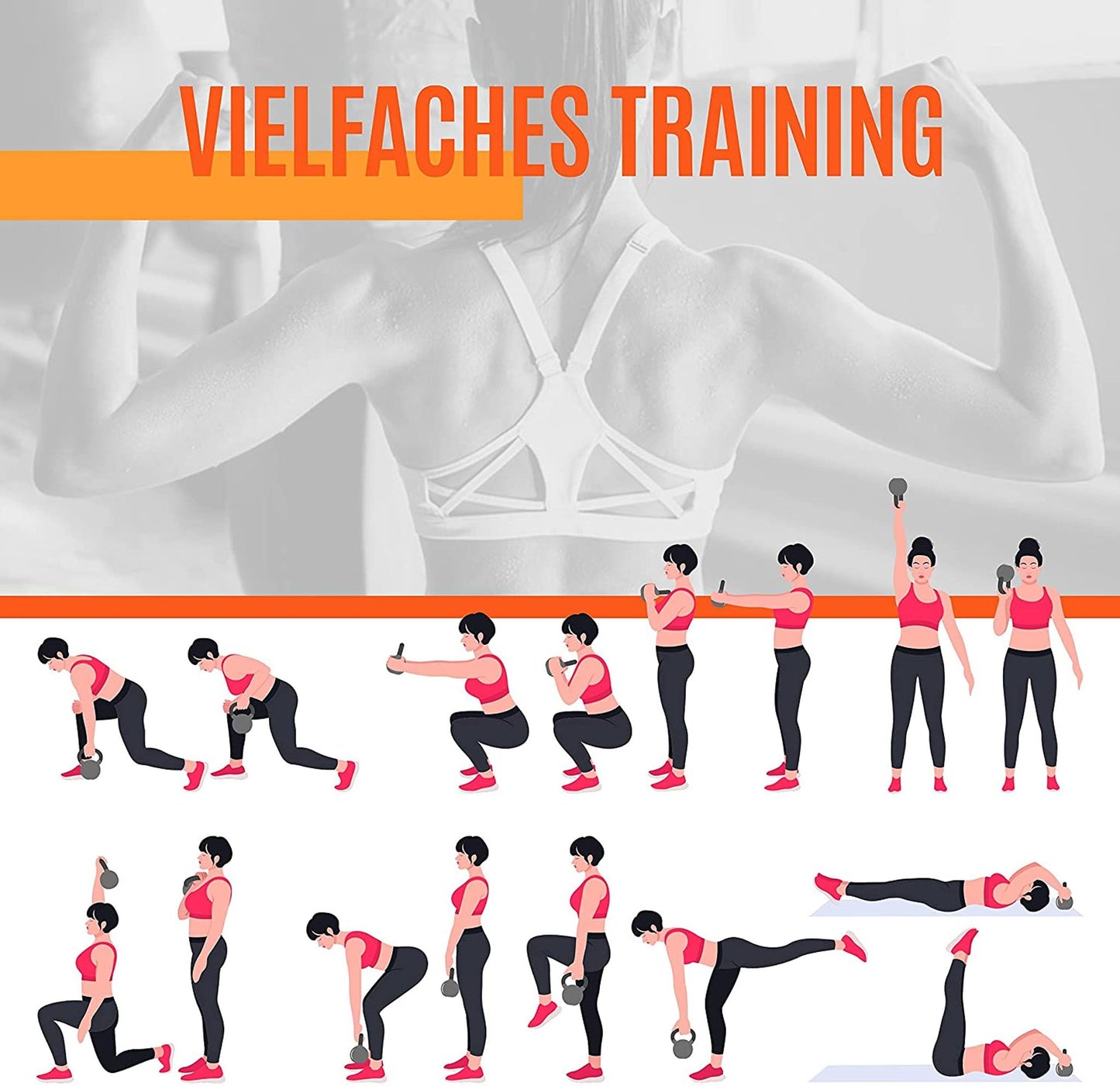 Yaheetech Kettlebell Set 2 kg, 4 kg, 6 kg & 8 kg - Zwart - Kunststof met Beton - 16,5 x 14 x 18,5 cm tot 22,5 x 19,5 x 26 cm