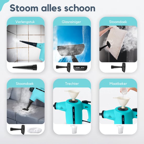 Spalax 14-in-1 Stoomreiniger - 3,5 Bar Handstomer - Vlekkenreiniger - Stoomreinigers vloer, bank, tapijt & kleding - Handstoomreiniger - Tapijtreiniger - 1050W - 350 ML