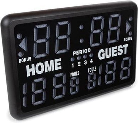 Perel Digitaal scorebord, multisport, met multifunctionele sporttimer, gebruik binnen en buiten, tafelmodel, vrijstaand gebruik of op houder, 40.5 x 62 cm