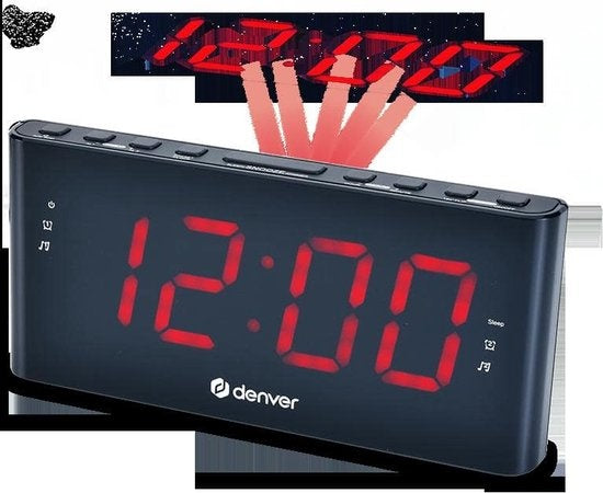 Denver Wekkerradio met Projectie - Digitale Wekker - FM Radio - Dubbel Alarm - CPR710 - Zwart