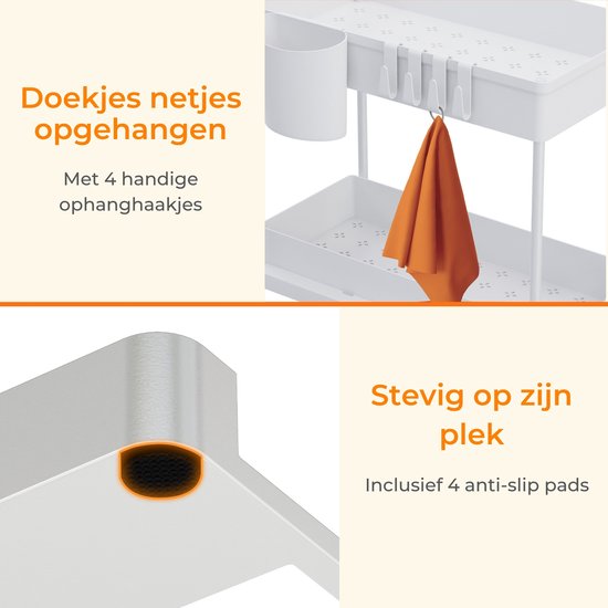 Posity Gootsteenkast Organizer - Keukenkastje Organizer - Schuiflade - Kast Organizer - Badkamer Organizer - Aanrecht Organiser - 1 Uitschuifbare Lade - Wit