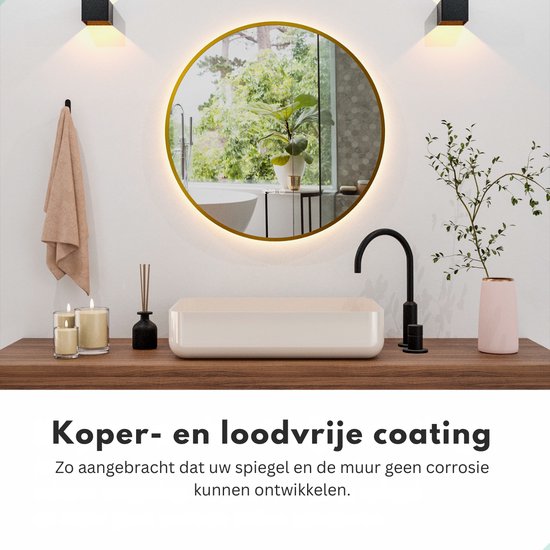 Mirlux Badkamerspiegel met LED Verlichting & Verwarming – Rond – Anti Condens Douchespiegel - Goud Frame - 80CM