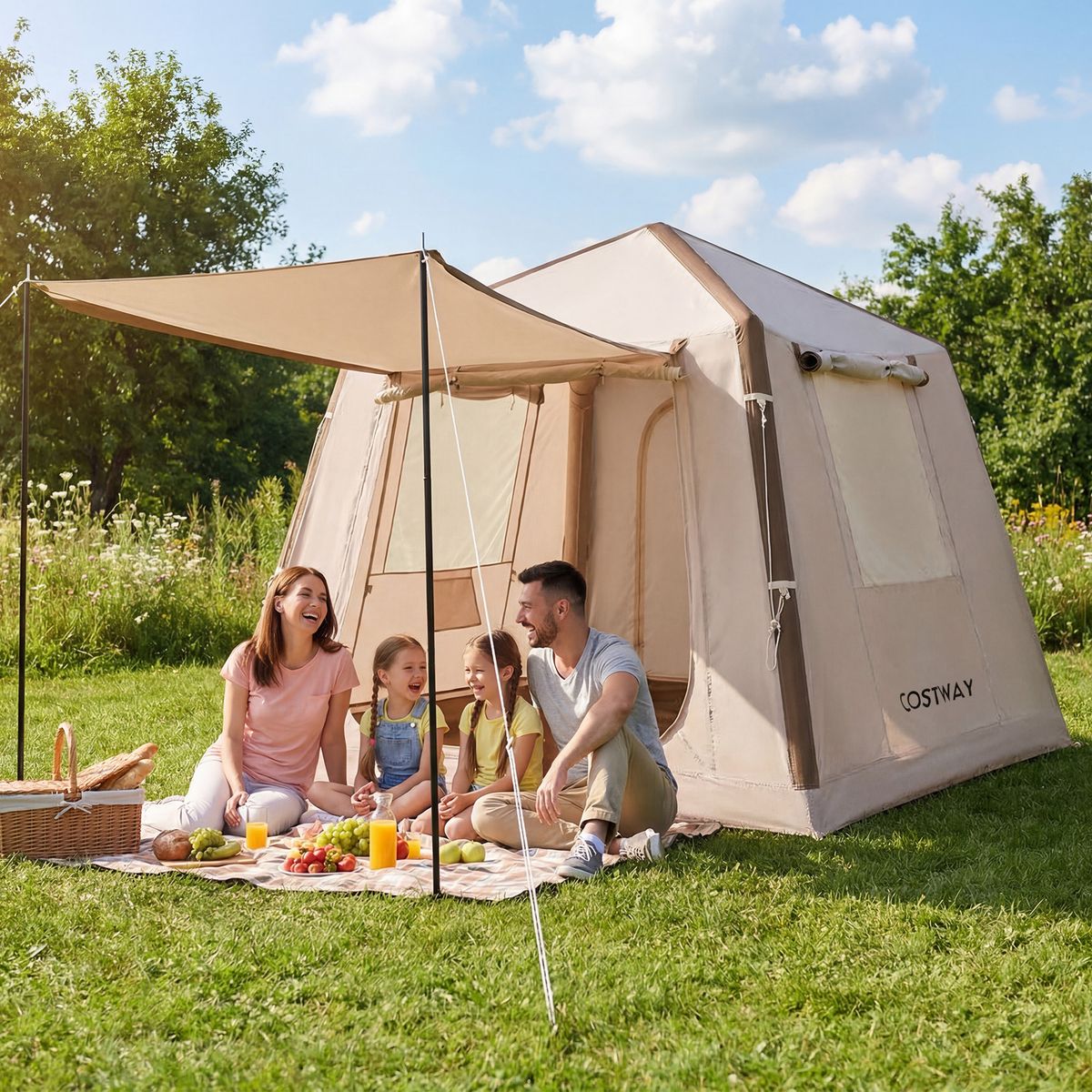 Coast Opblaasbare Campingtent - 2 tot 4 personen - Inclusief pomp en draagtas - Khaki - 210 x 210 x 180 cm