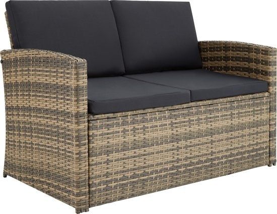 tectake® - Wicker zitgroep tuinset loungeset Lucca - bank/2 stoelen/tafel met glasplaat - natuurkleur - 404916 - poly-rattan