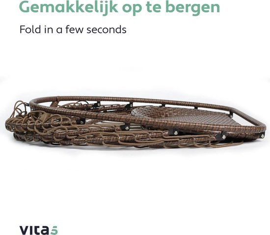 Vita5 Egg Hangstoel – Voor Binnen en Buiten – tot 150kg – Opvouwbaar - Incl. Standaard & Kussen – Cocoon Stoel - Crème Wit