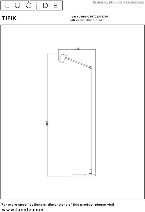 Lucide TIPIK - Oplaadbare Vloerlamp - Accu/Batterij - LED 3 StepDim - 1x3W 2700K - Zwart
