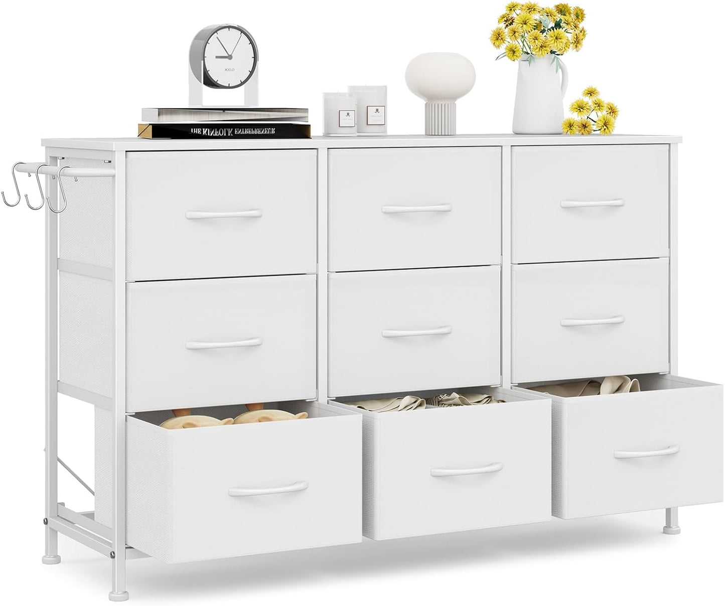 Leader Accessories Ladekast 9 Laden Stoffen Commode voor Hal en Woonkamer - 100x30x65cm - Wit