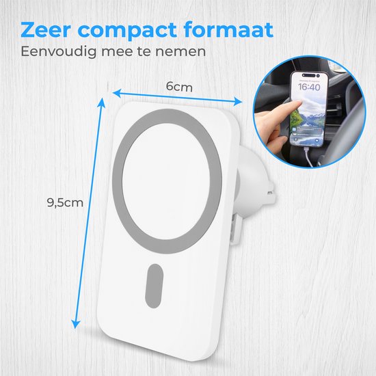 Nuvance - Telefoonhouders Auto - Geschikt voor MagSafe iPhone 12/13/14/15 - Telefoonhouder met Draadloze Oplader - Wit