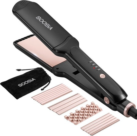 Soosia 5-in-1 Switch Styler – Stijltang, wafeltang, Golftang & Krultang – 3,5 cm Keramische Platen – Rosegoud