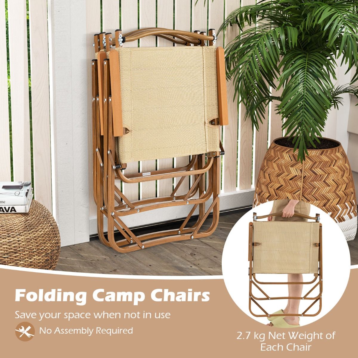 Coast Set van 2 Inklapbare Campingstoelen - Lichtgewicht aluminium frame - Ergonomisch ontwerp - Beige