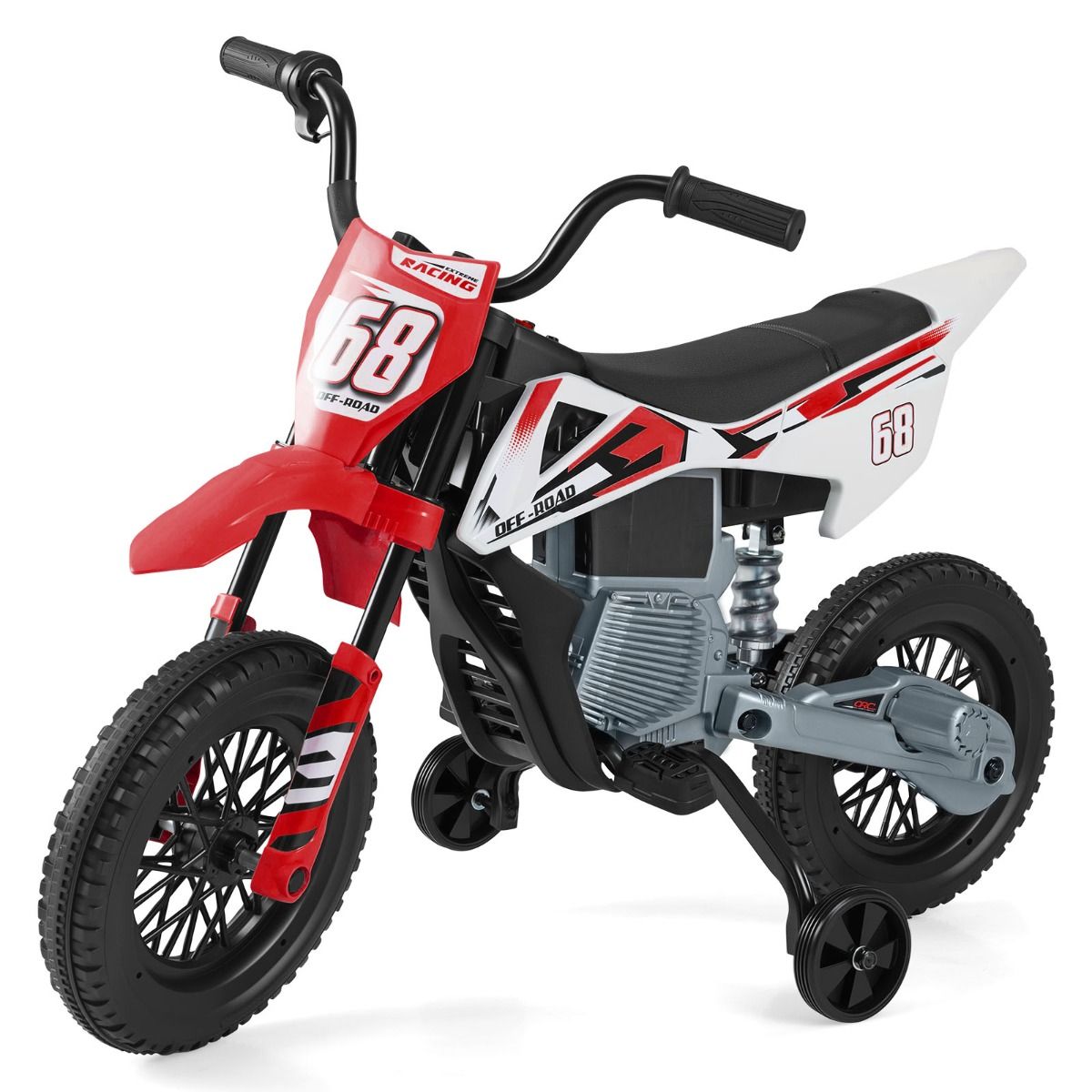 Coast Elektrische Kindermotorfiets - muziek en Bluetooth - zijwieltjes - rood
