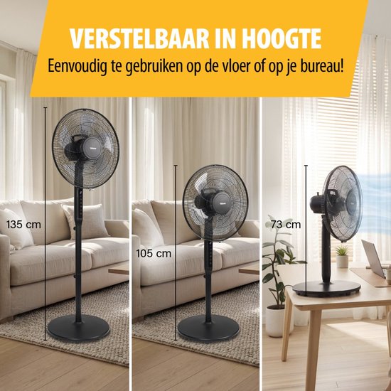 Tristar 3-in-1 Statiefventilator - 40 cm - Met Afstandsbediening - 9 Snelheden - 3 Windmodi Met Slaapstand en Timer - Oscillerend - VE-5796