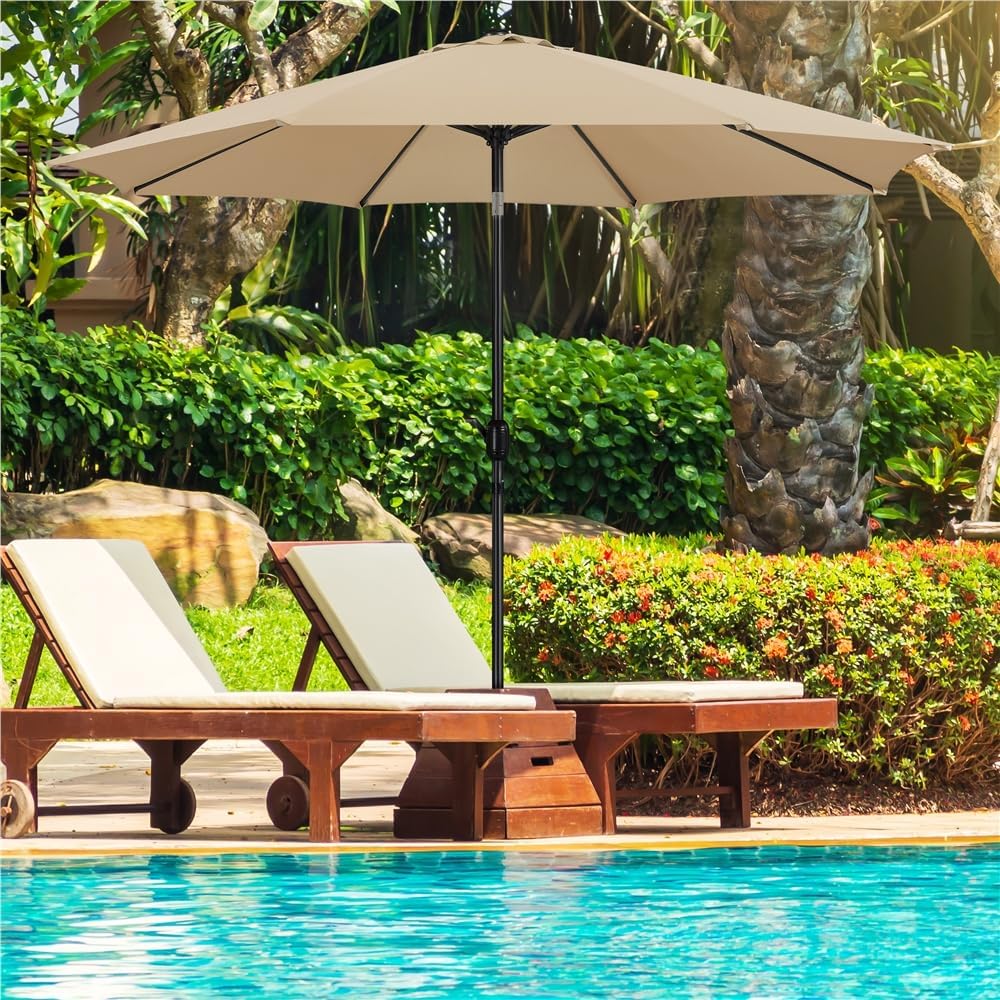 Tuinparasol 300 cm met 8 Baleinen, Zwengel en Ventilatieopening Kaki