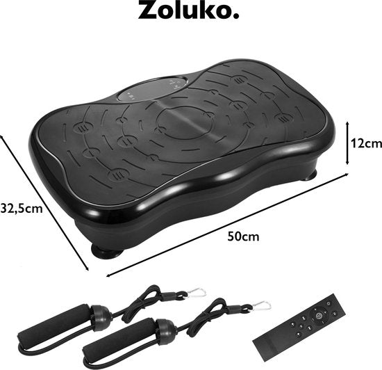 Zoluko Fitness Trilplaat met Bluetooth Functie - Incl. E-book, Weerstandsbanden en Afstandsbediening - LED Display - USB Poort - Antislip Rubber - 5 Trainingsprogramma's - 99 Snelheid Niveaus - Powerplate - Trilplaat Fitness - Zwart