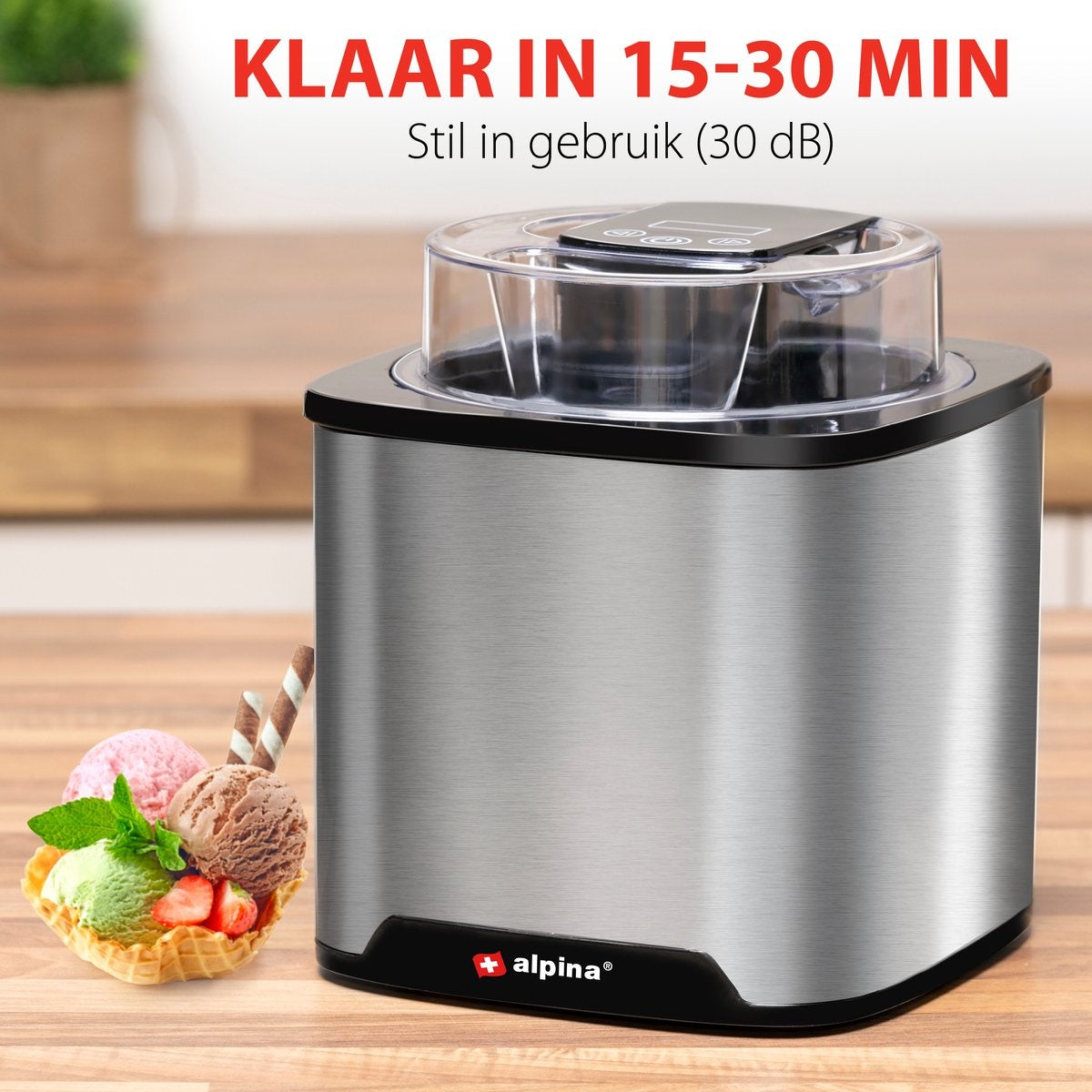 alpina IJsmachine - IJsmaker 2L - Roomijs, Frozen Yoghurt, Sorbet, etc. - RVS - Zilver
