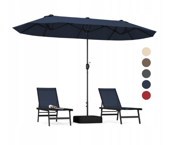 Coast Drievoudige Parasol 400 x 200 cm - Met Standaard - Zwengel - 12 Ribben