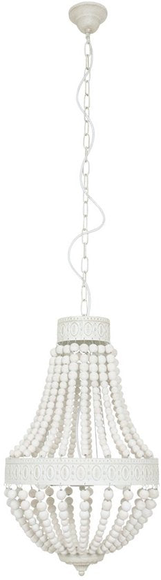 Hanglamp Ella 10191W - Trendy Witte Kralenlamp van Hout en Metaal, Verstelbare Hoogte 70-155 cm - Merk: Mexlite