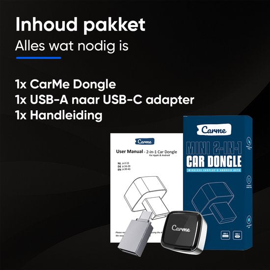 CarMe Ultra Mini 2-in-1 CarPlay Dongle - Draadloos CarPlay & Android Auto - USB-A & USB-C - Android Auto Dongle - Zilver