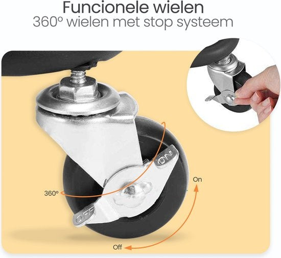 Goliving Keukentrolley op wieltjes - Serveerwagen - Keuken Trolley - Met Haakjes en Bakjes - Verrijdbaar en Vast - 3 Lagen - Zwart