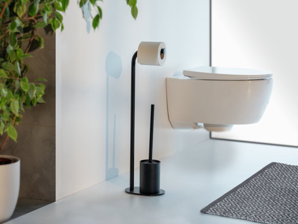 WENKO Levante WC-Garnituur Zwart - Staand - RVS - 23 x 63 x 17 cm