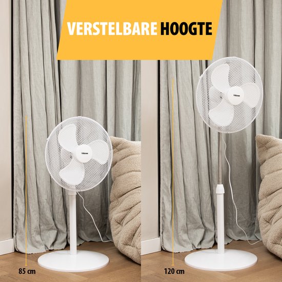 Tristar Voetventilator – 85–120 cm Verstelbaar – 85° Oscillerend – 3 Snelheden – VE‑5757 – Wit
