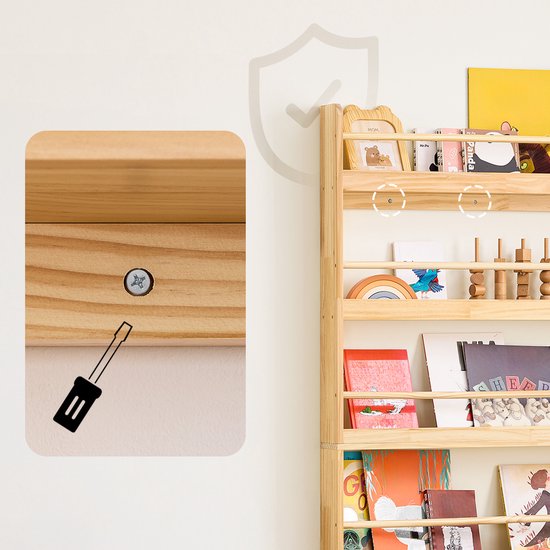 SoBuy KMB08-N Boekenkast voor kinderen, 4 niveaus, meubels, opslag, speelgoed, boekenkast, opbergkast, plank, slaapkamer, natuur, 80 x 12 x 118 cm