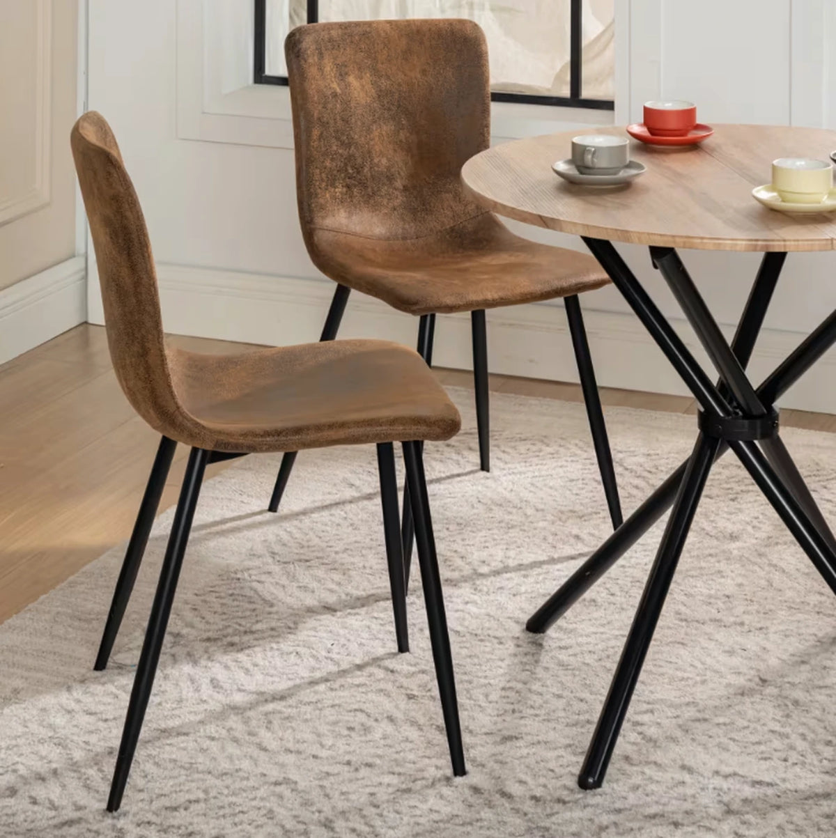 Urban Meuble Stoelenset 4 Stuks - Luxe Eetkamerstoelen Grijs Imitatiebont - 44x54x87 cm