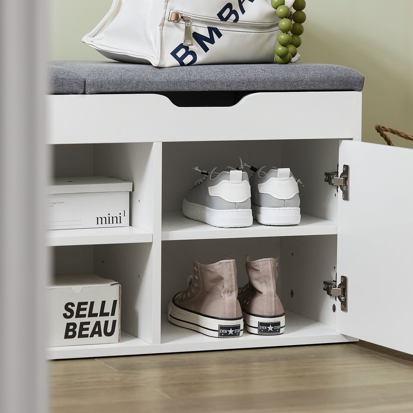 SoBuy Schoenenbank met 2 Kasten - Max. 150 kg - 100 x 34 x 48 cm - Wit/ Grijs