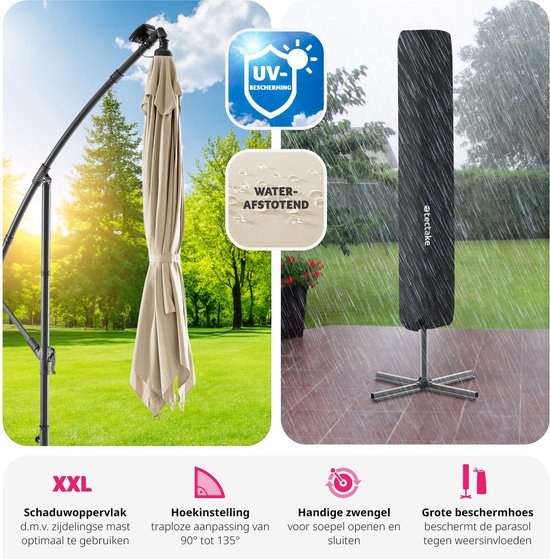 tectake® - Parasol 250cm met Solar Led Verlichting - Parasols - Zweefparasol - Zonneenergie - Incl. zonnepaneel - Tuinverlichting - beige