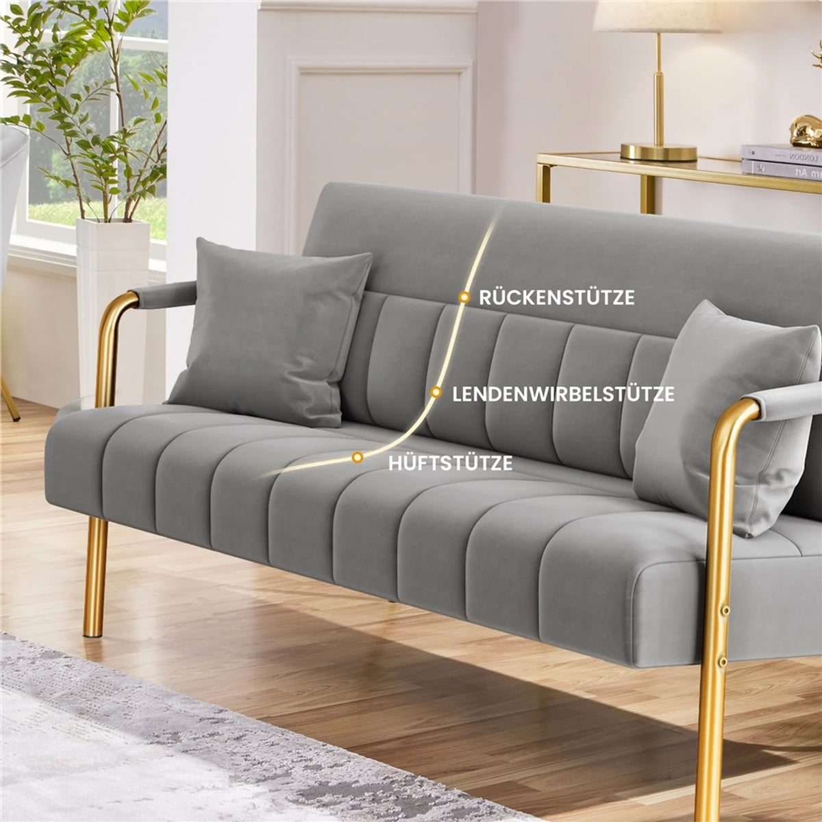 Gestoffeerde Tweezitsbank met Armleuningen en Metalen Poten Lichtgrijs 143,5 × 71,5 × 75,5 cm