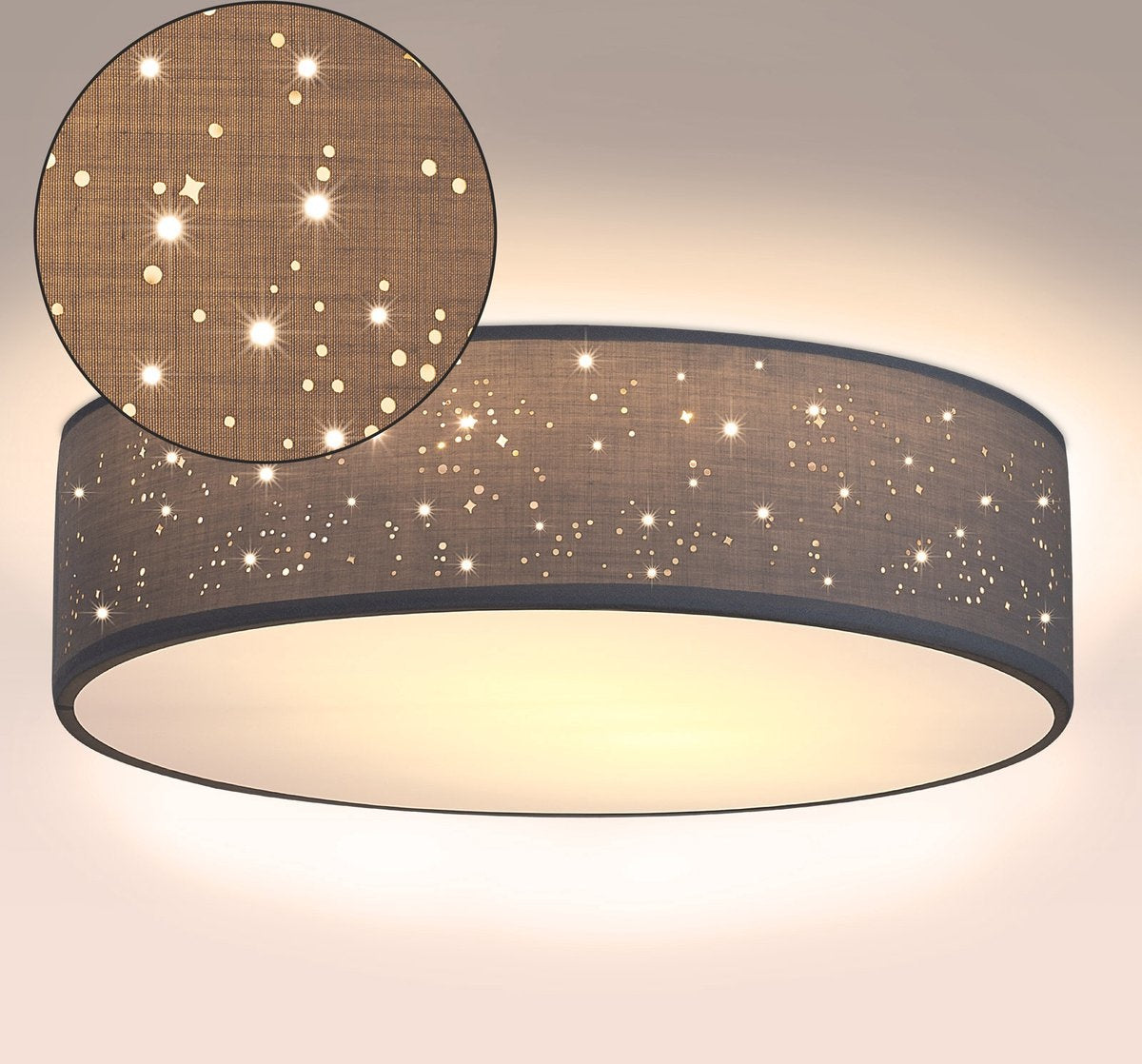 Plafondlamp – Sterrenhemel – Rond - Ø 30cm – 40 Watt - Stof -Grijs