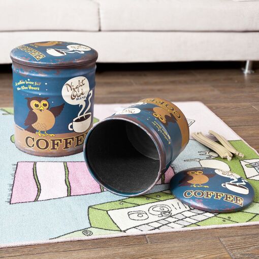 SoBuy Opbergpoef Voetenbankje Set van 2 - Gestoffeerd Krukje met Deksel - 37x30 cm - Koffiebruin